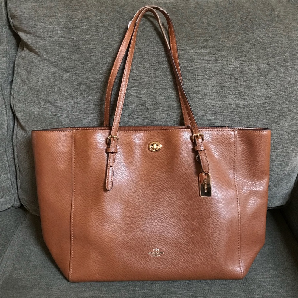 Coach Cognac Leather Turnlock Tote Bag Purse